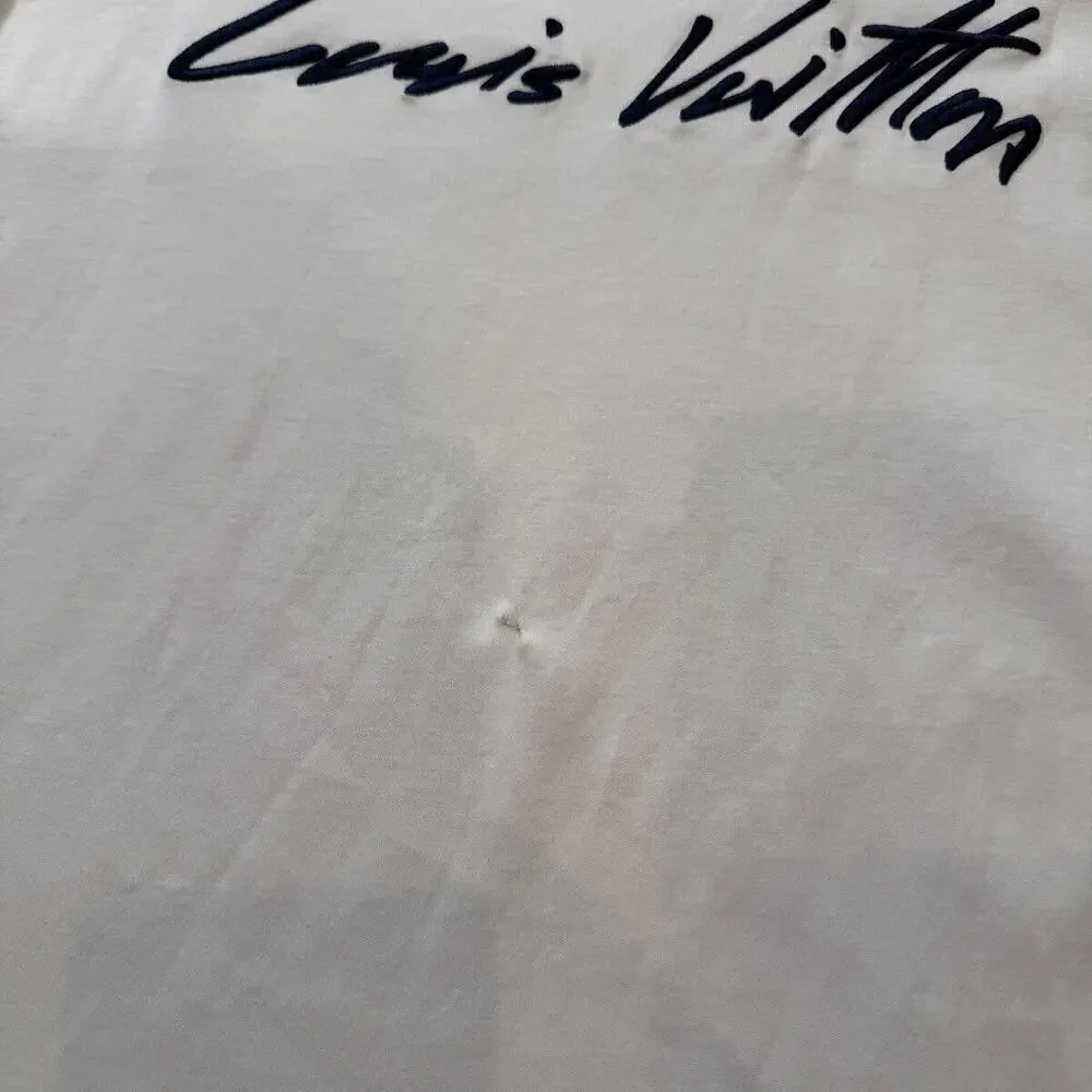 LOUIS VUITTON Cursive Signature T-Shirt White Black Large Medium Women 1AII22
